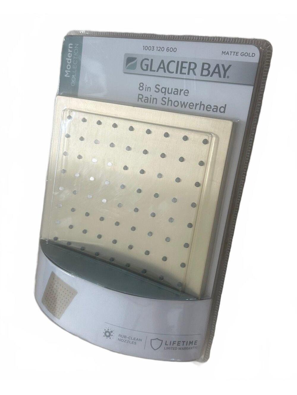 Glacier Bay Modern 1-Spray Pattern 8in. Fixed Shower Head in Matte Gold